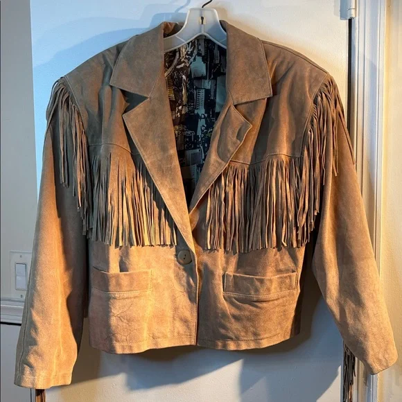 Vtg 80s Genuine suede leather jacket w shoulder pads. Sz roomy M. Made in Spain - Picture 1 of 10